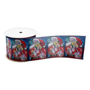 SANTA CLAUS PLAYING VIOLIN Christmas Party Satin Ribbon