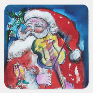 SANTA CLAUS PLAYING VIOLIN Christmas Party Square Sticker