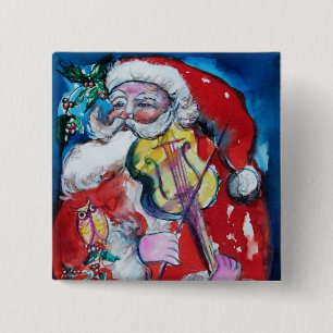 SANTA CLAUS PLAYING VIOLIN,Musical Christmas 15 Cm Square Badge