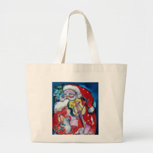SANTA CLAUS PLAYING VIOLIN Musical Christmas Large Tote Bag
