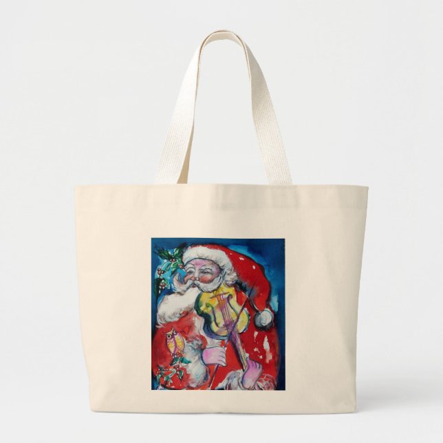 SANTA CLAUS PLAYING VIOLIN Musical Christmas Large Tote Bag (Front)