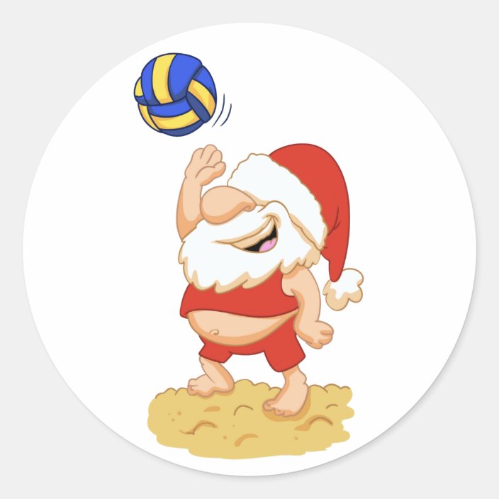 Santa Claus Playing Volleyball Classic Round Sticker Zazzle.co.uk