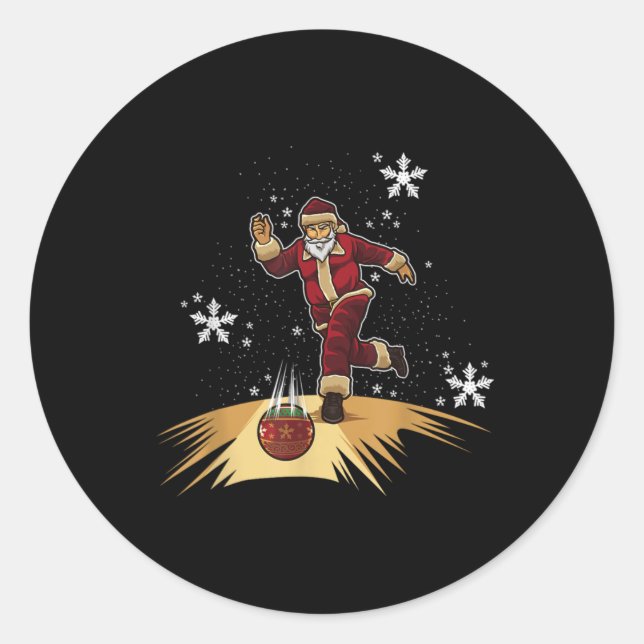 Santa Claus Plays Bowling Xmas Gift For Your Bow  Classic Round Sticker (Front)