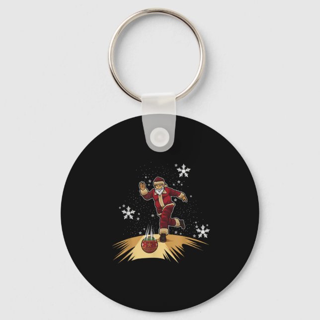 Santa Claus Plays Bowling - Xmas Gift For Your Bow Key Ring (Front)