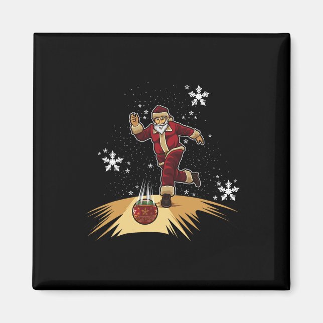 Santa Claus Plays Bowling - Xmas Gift For Your Bow Magnet (Front)
