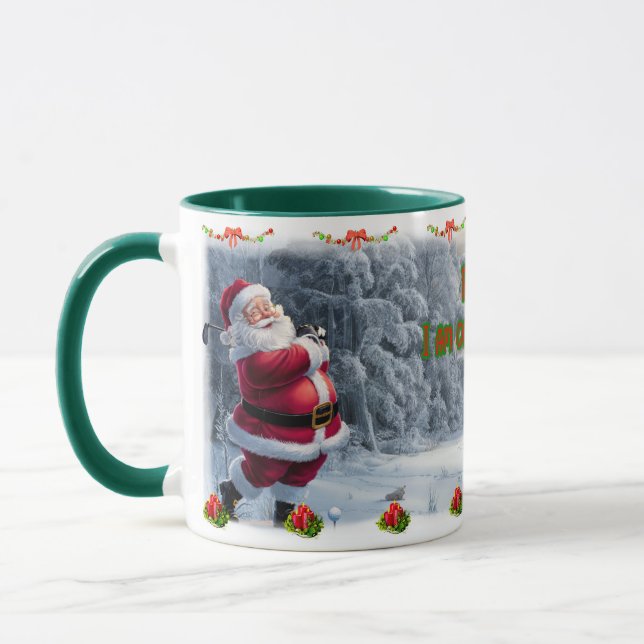 Santa Claus plays Golf on a Ceramic Coffee Mug (Left)