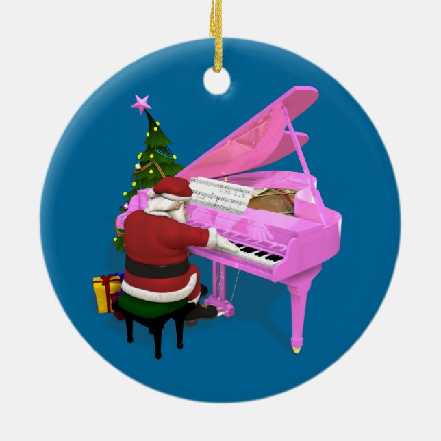 Santa Claus Plays Pink Piano Ceramic Tree Decoration (Back)