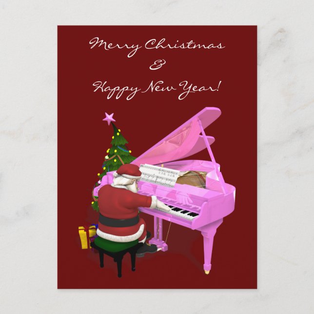 Santa Claus Plays Pink Piano Holiday Postcard (Front)