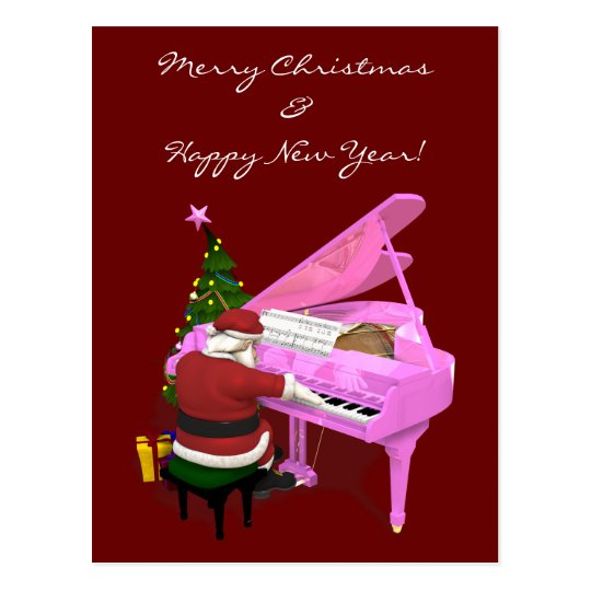 Santa Claus Plays Pink Piano Postcard