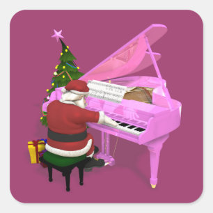 Santa Claus Plays Pink Piano Square Sticker
