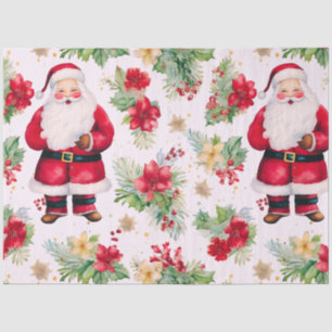 Santa Claus Poinsettas Flowers Christmas Tissue Paper