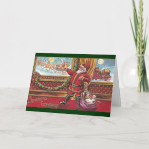 Santa Claus Points Proudly at His Portrait Holiday Card
