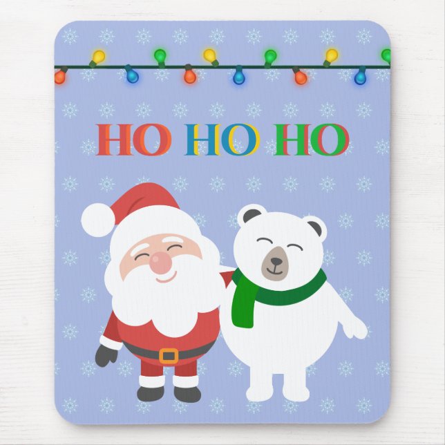 Santa Claus polar bear cute ho ho ho Christmas  Mouse Mat (Front)
