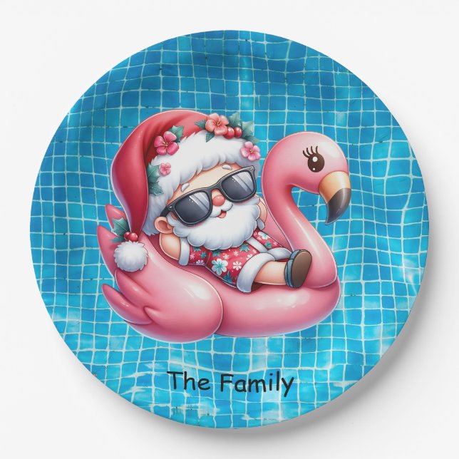  SANTA Claus pool party  Christmas in July  Paper Plate (Front)