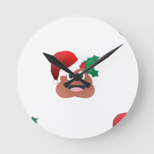 santa claus poop emoji round clock