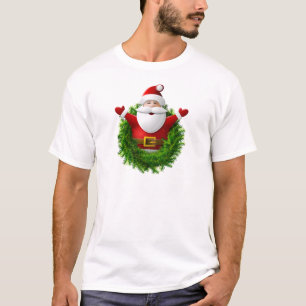 Santa Claus Pops Out of a Christmas Wreath T-Shirt