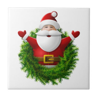 Santa Claus Pops Out of the Christmas Wreath Tile