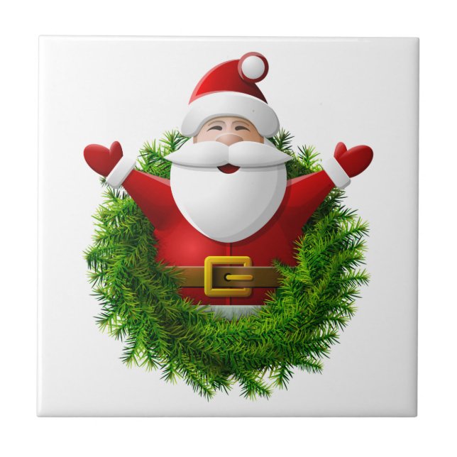 Santa Claus Pops Out of the Christmas Wreath Tile (Front)