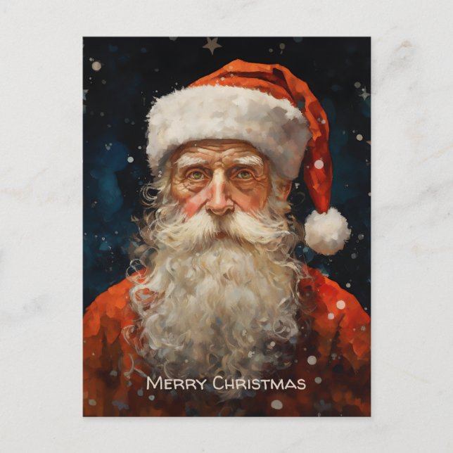 Santa Claus Portrait Van Gogh Style Holiday Postcard (Front)