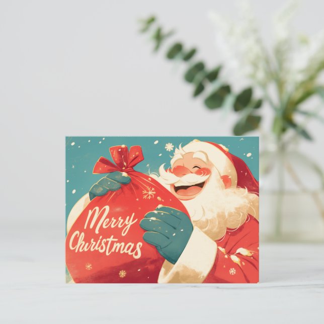 Santa Claus Preparing Christmas Gifts Holiday Postcard (Standing Front)