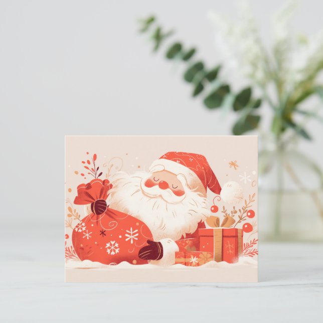 Santa Claus Preparing Christmas Gifts Holiday Postcard (Standing Front)