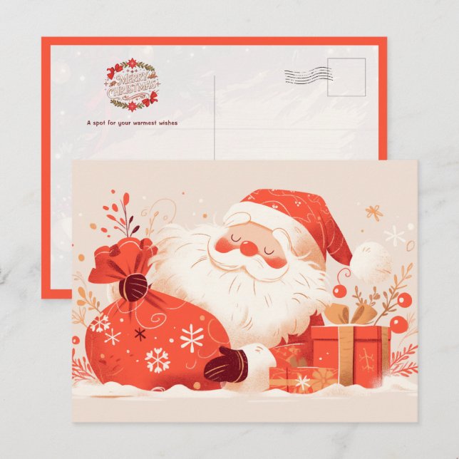 Santa Claus Preparing Christmas Gifts Postcard (Front/Back)