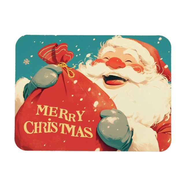 Santa Claus Preparing Christmas Gifts - Retro Art Magnet (Horizontal)