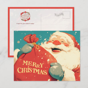 Santa Claus Preparing Christmas Gifts - Retro Art Postcard