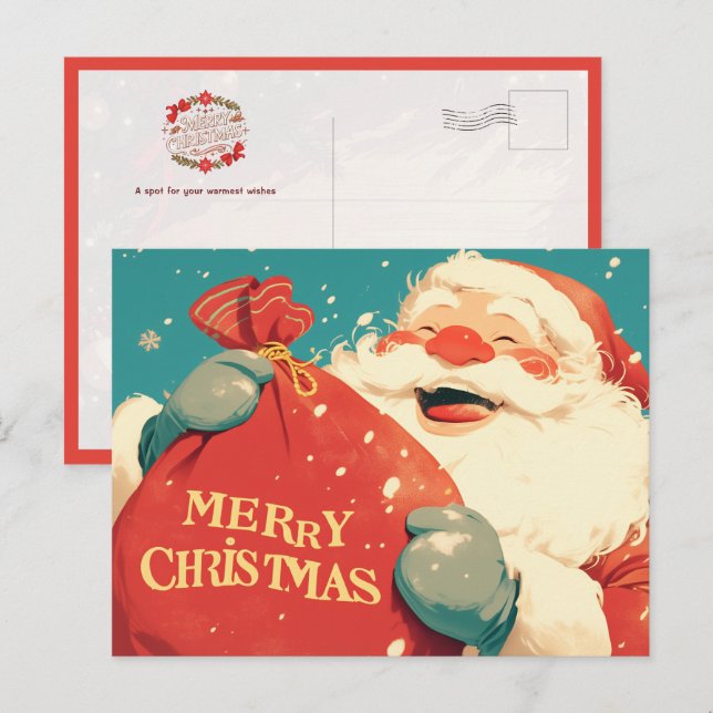 Santa Claus Preparing Christmas Gifts - Retro Art Postcard (Front/Back)
