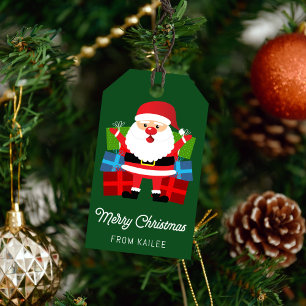 Santa Claus Presents Green Christmas Holiday Gift Tags
