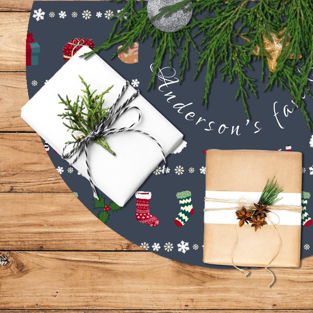 Santa Claus, presents, snowflakes. Custom Brushed Polyester Tree Skirt (Santa Claus, presents, snowflakes. Custom Brushed Polyester Tree Skirt)