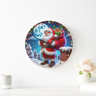 Santa Claus Presents under a Starry Christmas Sky Large Clock