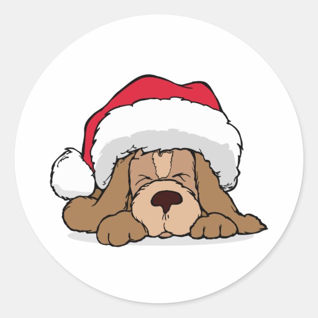 Santa Claus Puppy Classic Round Sticker (Front)