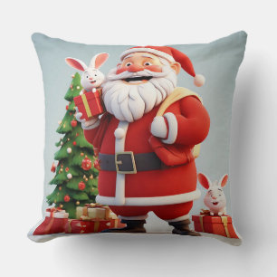 🎄 Santa Claus Rabbit Holiday Home Cosy Scene 🐇 Cushion