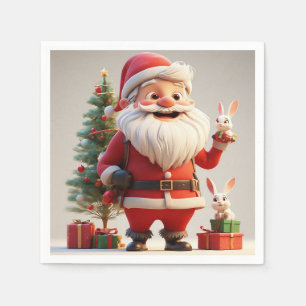 Santa Claus Rabbits Christmas Holiday Table Decor Napkin