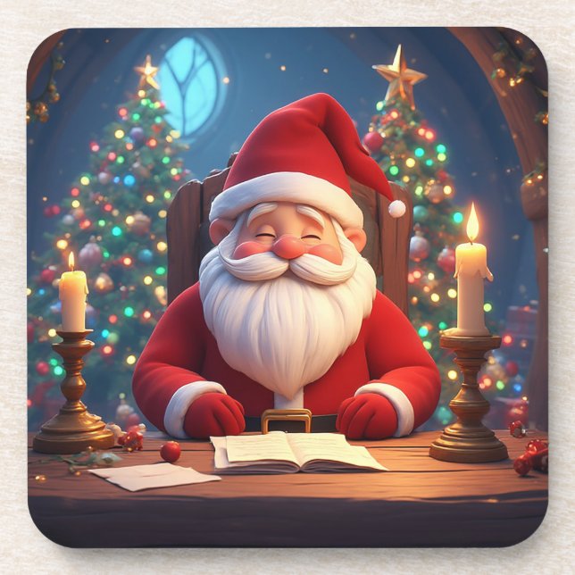 Santa Claus Reading a Book by Candlelight Coaster (Front)