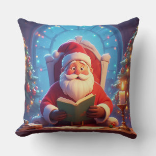 Santa Claus Reading a Book by Candlelight Cushion