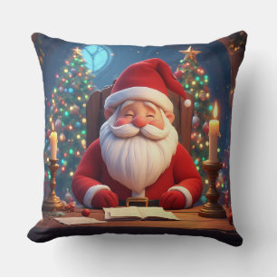 Santa Claus Reading a Book by Candlelight Cushion