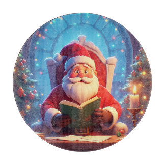Santa Claus Reading a Book by Candlelight Cutting Board