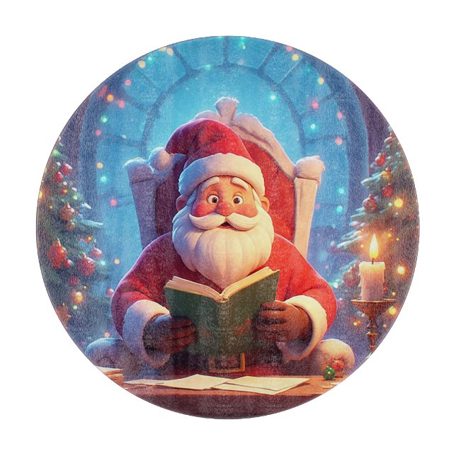 Santa Claus Reading a Book by Candlelight Cutting Board (Front)
