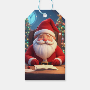 Santa Claus Reading a Book by Candlelight Gift Tags