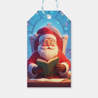 Santa Claus Reading a Book by Candlelight Gift Tags