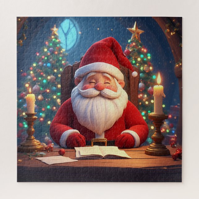 Santa Claus Reading a Book by Candlelight Jigsaw Puzzle (Vertical)