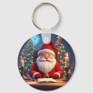 Santa Claus Reading a Book by Candlelight Key Ring