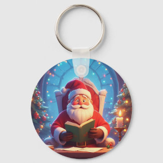 Santa Claus Reading a Book by Candlelight Key Ring