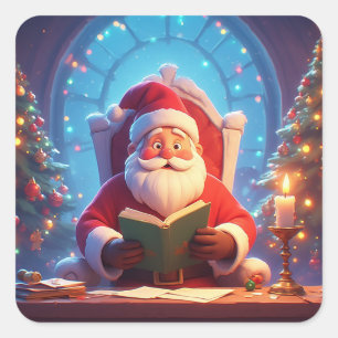 Santa Claus Reading a Book by Candlelight Square Sticker