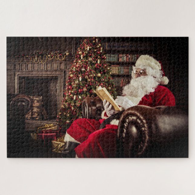 Santa Claus Reading In Library Christmas Holidays Jigsaw Puzzle (Horizontal)