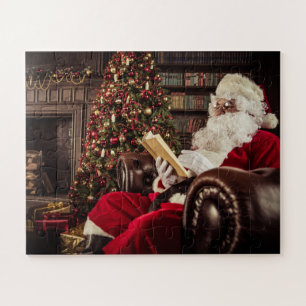 Santa Claus Reading In Library Christmas Holidays Jigsaw Puzzle