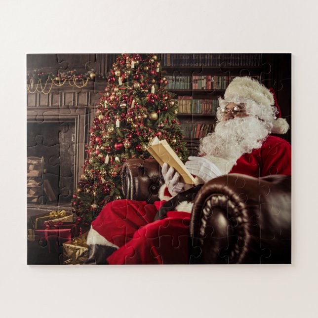 Santa Claus Reading In Library Christmas Holidays Jigsaw Puzzle (Horizontal)