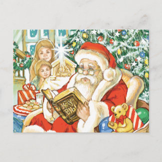Santa Claus Reading the Bible on Christmas Eve Holiday Postcard